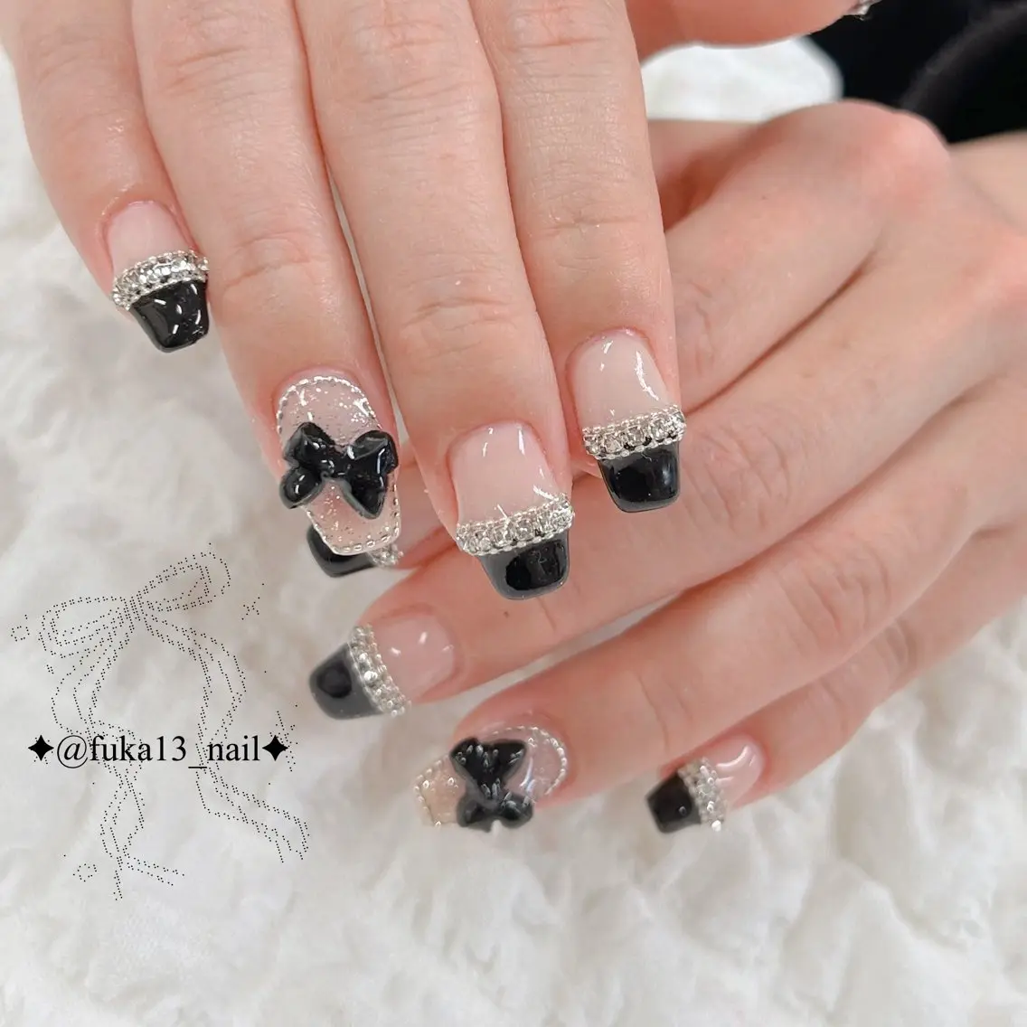 ネイル フレンチネイル ガーリー キラキラネイル 韓国ネイル リボン ハンドネイル Nail♡Fuka. /6月予約受付中のネイルデザイン