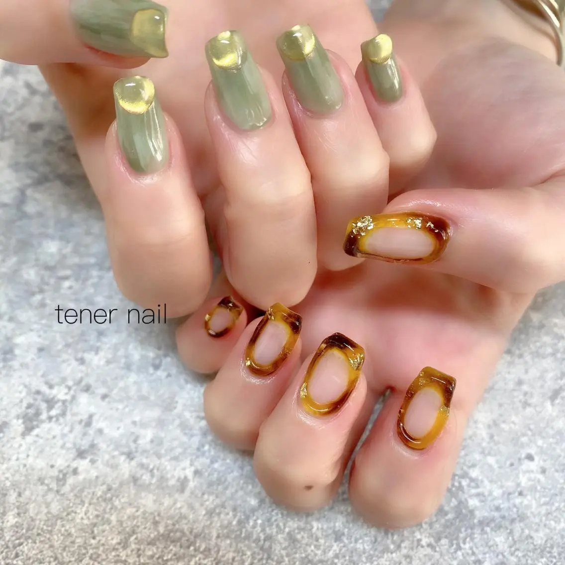 ネイル べっ甲ネイル フレンチネイル ぷっくりネイル テネルネイル tener nailのネイルデザイン