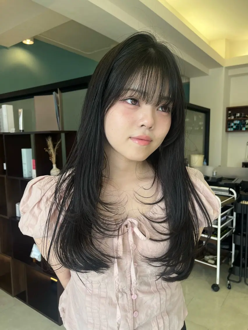 ロング カット オリーブカラー/ レイヤー特化/みづきのヘアスタイル