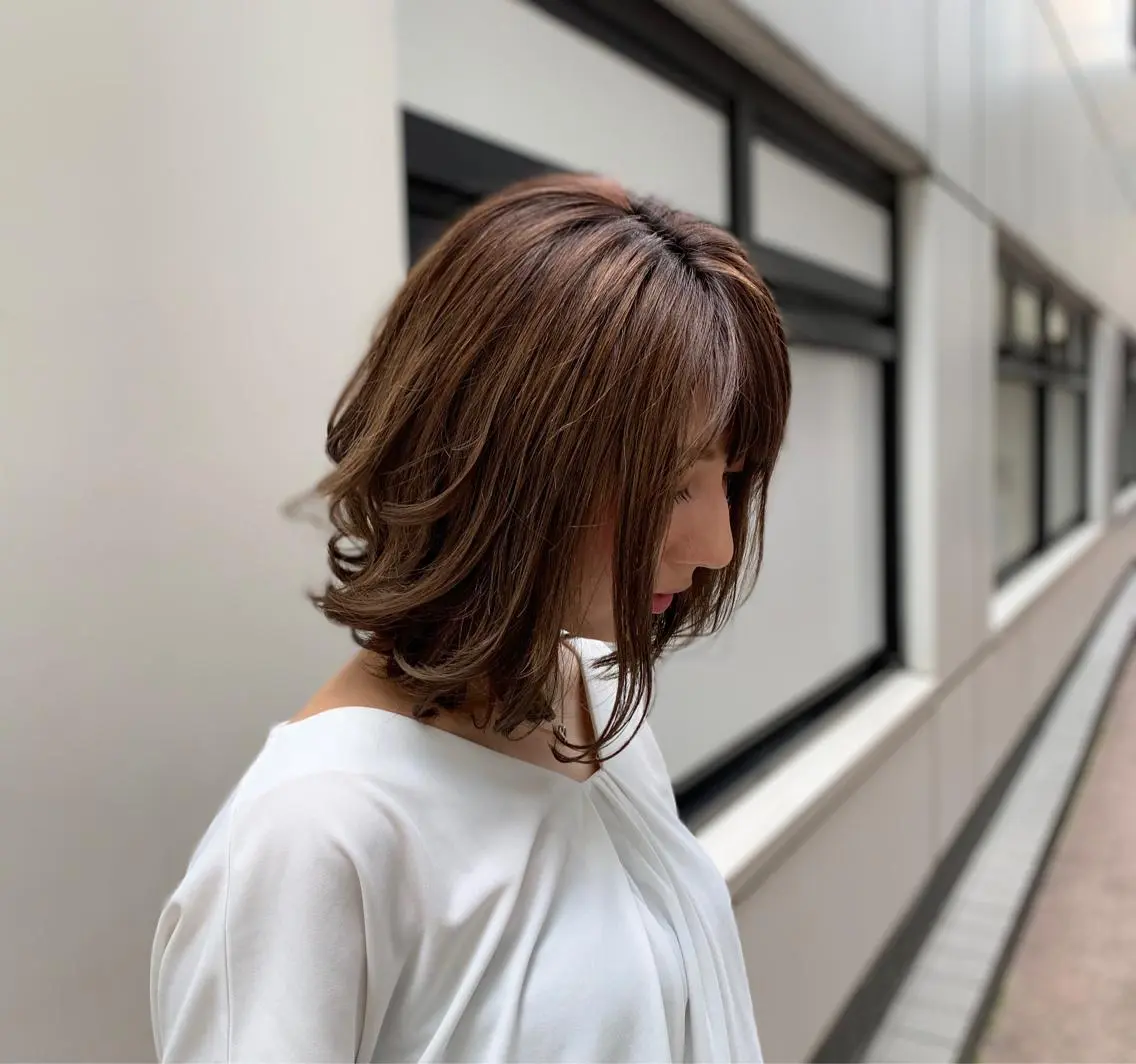 ミディアム ボブ ハイライト 中村 研介のヘアスタイル