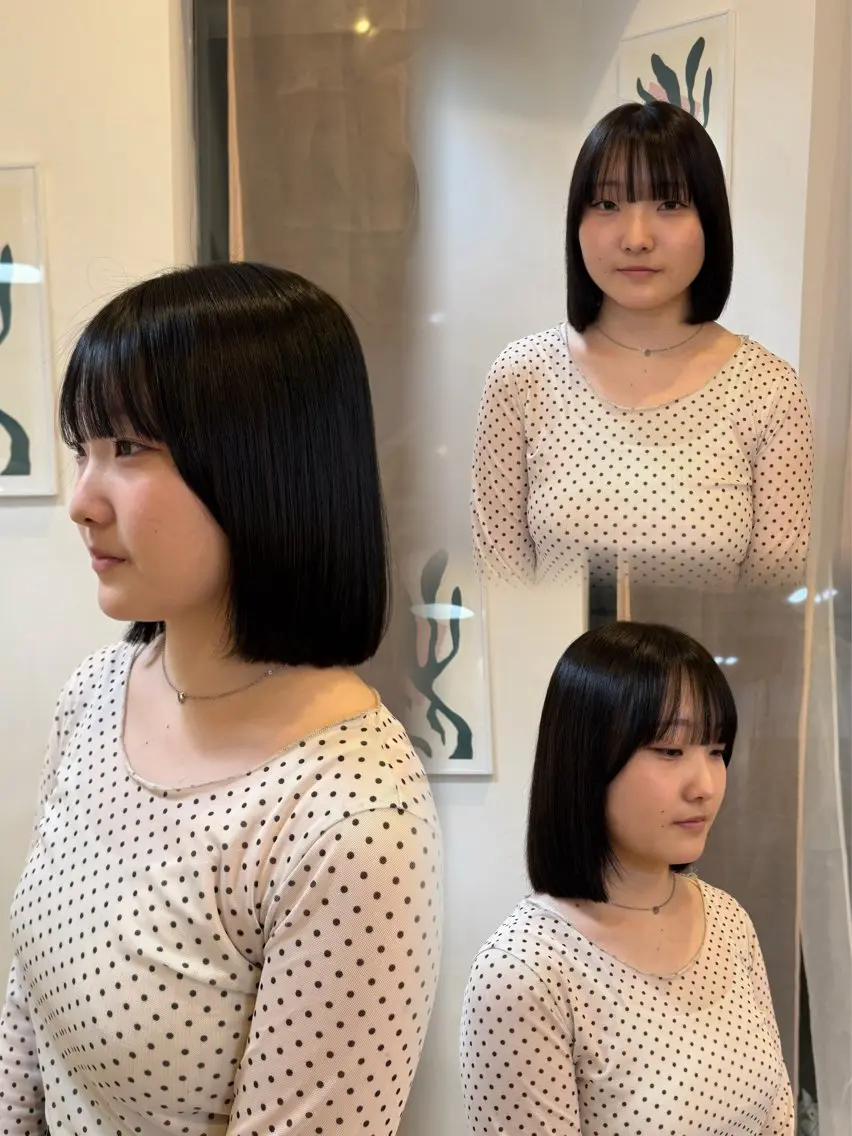ミディアム カラー 切りっぱなしボブ ブラウンカラー ボブ カット ヘアカラー 【YARD.】橋本 稀乃のヘアスタイル
