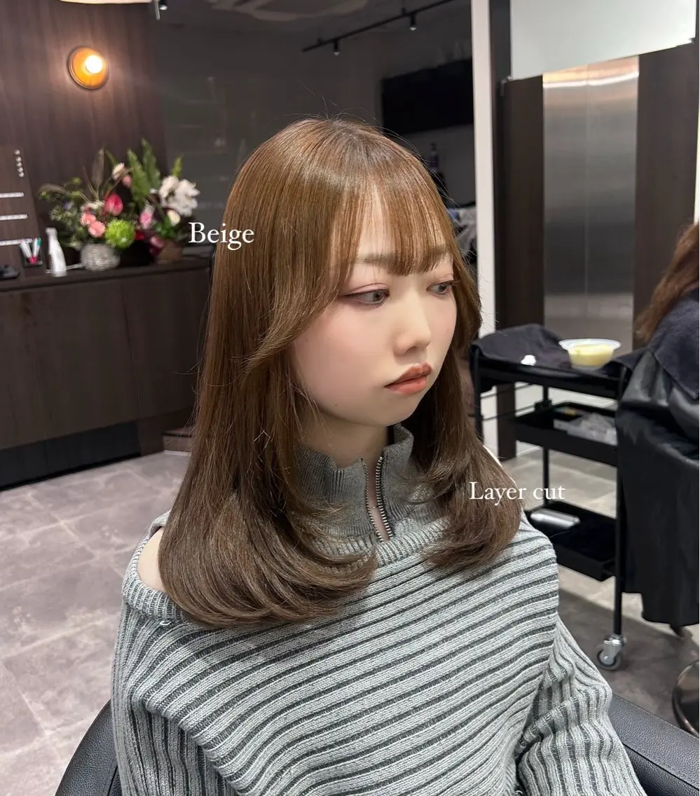 ロング カラー パーマ ヘアアレンジ メンズ キッズ ヘアカラー トリートメント ヘアセット ブリーチなしカラー/ ブラウン/レイヤーのヘアスタイル