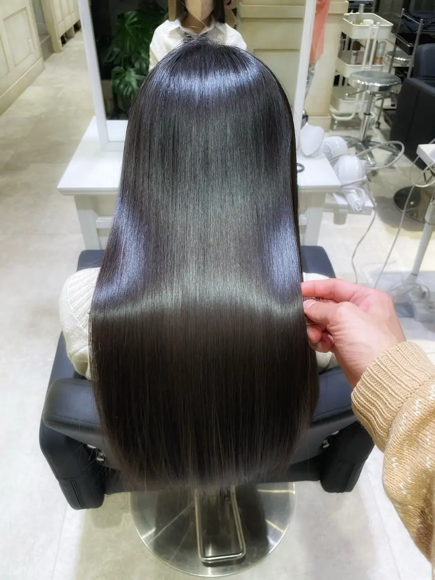 ロング カラー ブリーチ 透明感カラー ダブルカラー ブリーチなしカラー 縮毛矯正 ブリーチなし/カラー 専門店ASOBIのヘアスタイル