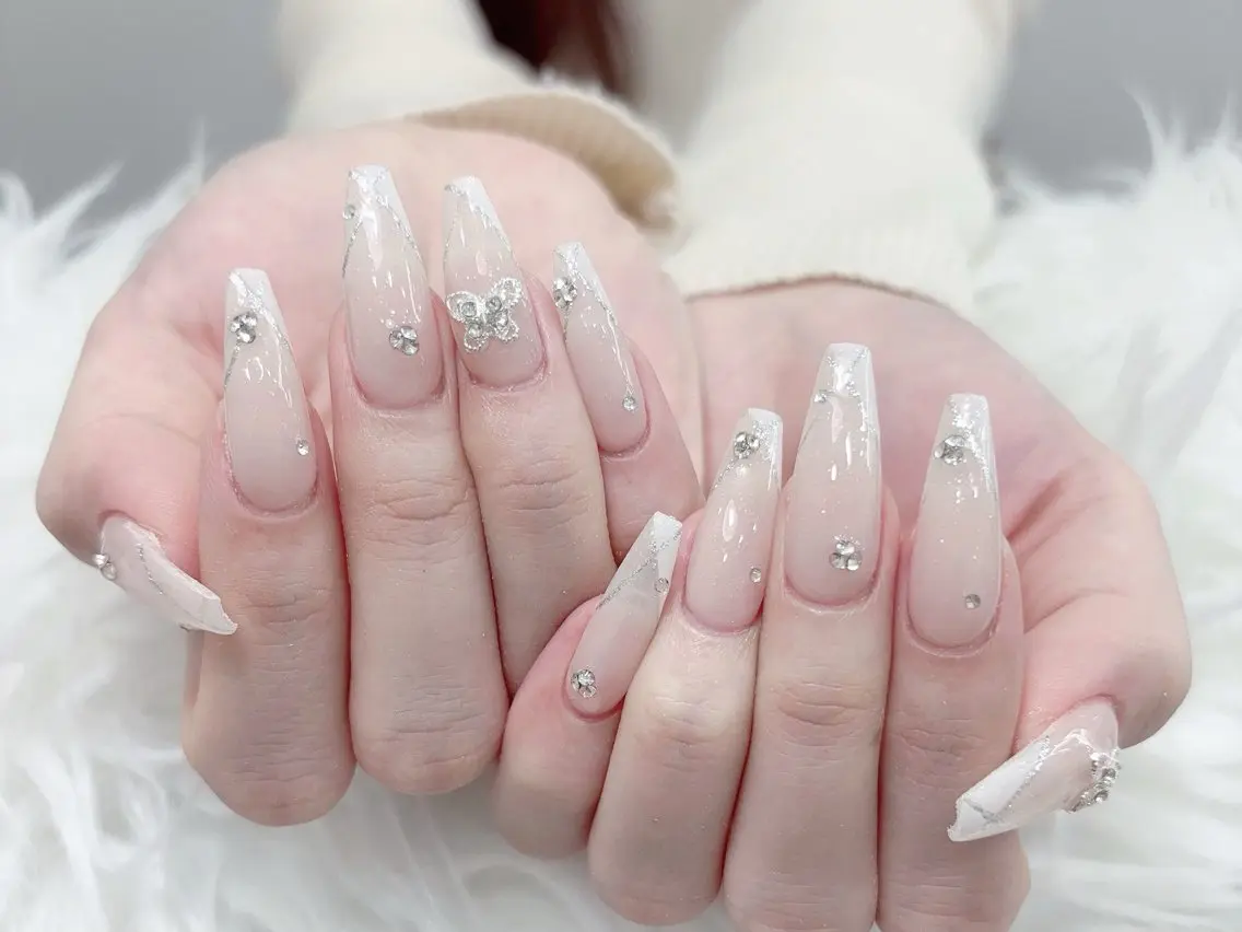 ネイル 成人式 マグネットネイル 大理石ネイル(マーブル) リボン 夏ネイル ハンドネイル MoMoA Nail ネイル長さ出し専門店のネイルデザイン
