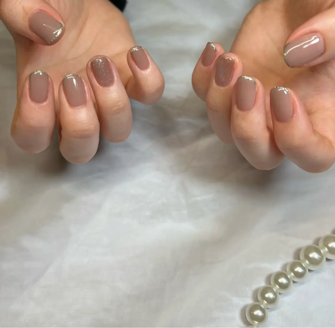 ネイル ブラウン クリアネイル ラメ(グリッター) マグネットネイル ハンドネイル 🫧NAIL Leone🫧のネイルデザイン