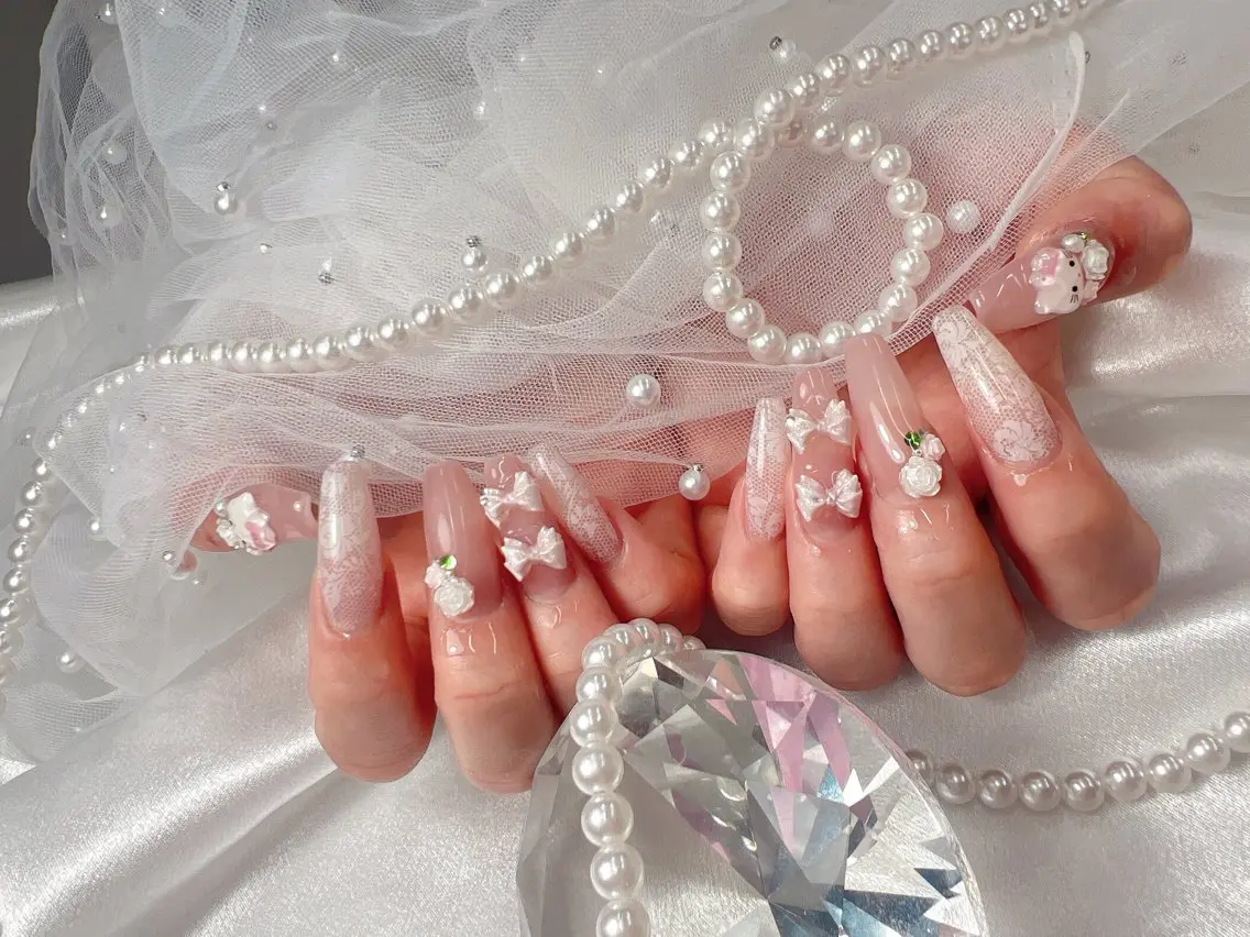 ネイル レース ハンドネイル bijou nails　蓮のネイルデザイン