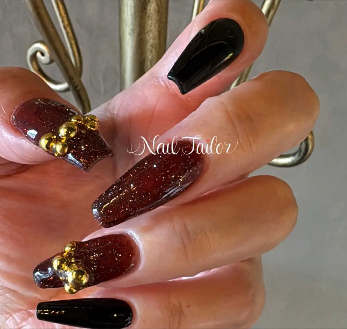ネイル べっ甲ネイル ブラウン 長さ出し フラッシュネイル キラキラネイル NailTailor ネイルテイラーのネイルデザイン
