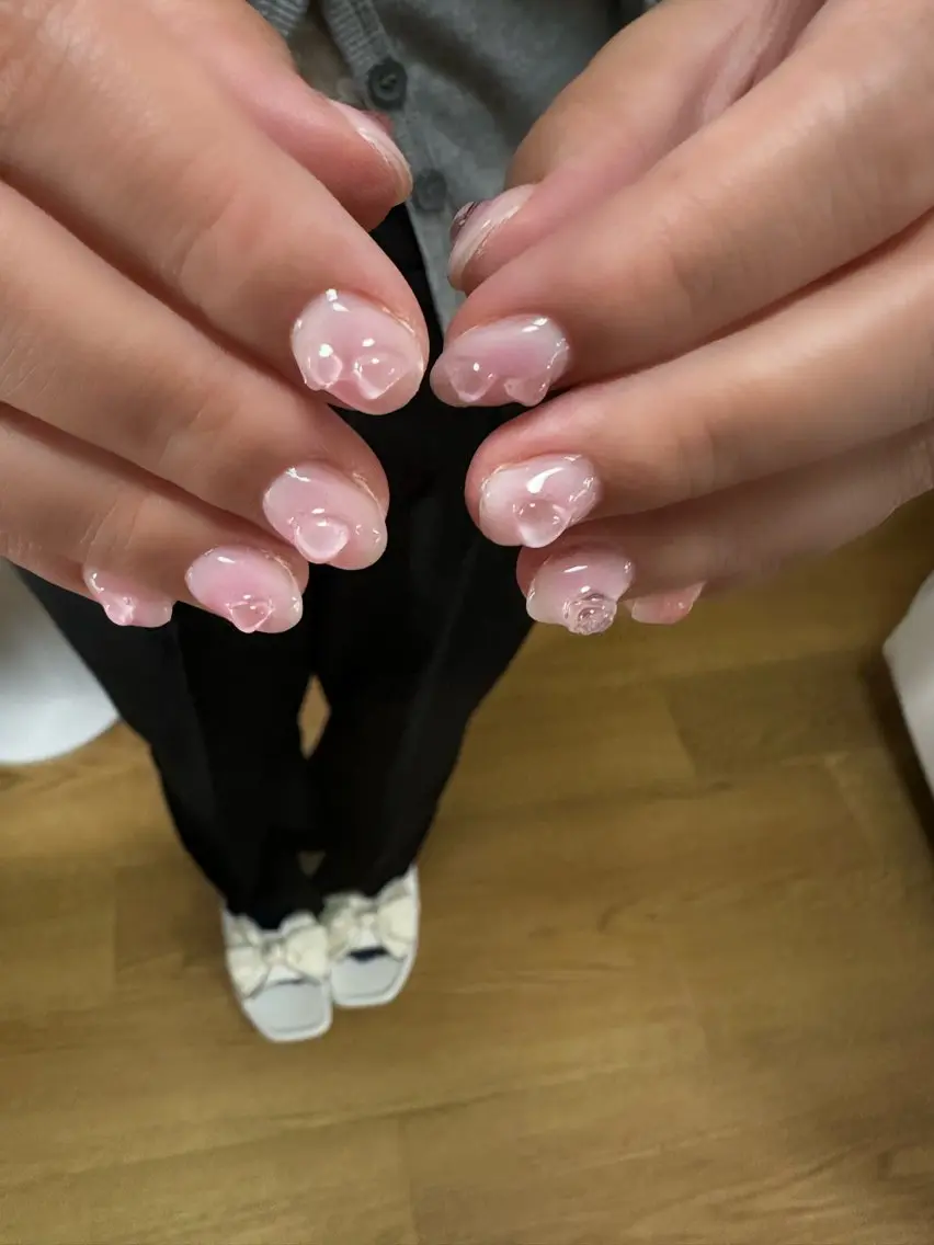 ネイル ハート ぷっくりネイル ハンドネイル Sawa ︎︎𓂃⟡.·のネイルデザイン