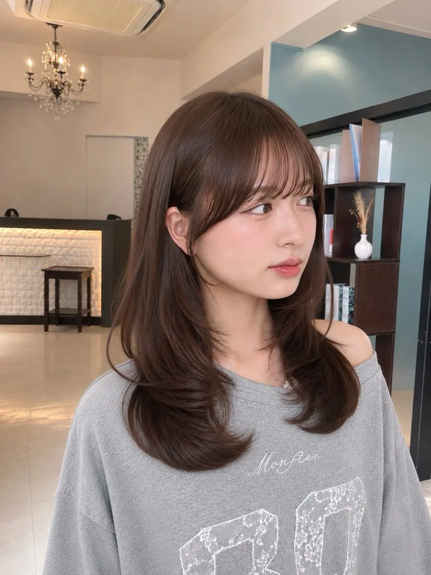 ミディアム カット オリーブカラー/ レイヤー特化/みづきのヘアスタイル