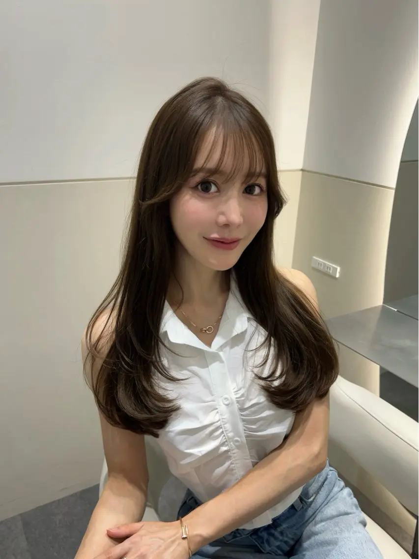 ロング カラー グレージュ レイヤーカット カット ヘアカラー トリートメント 🩷韓国ヘア/ヨシン モリ🩷Maikaのヘアスタイル