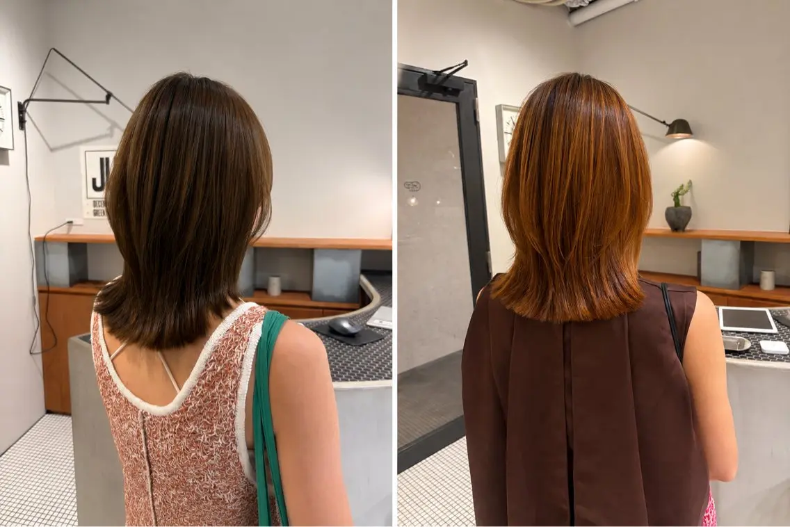 ミディアム カラー 髪質改善 縮毛矯正 ヘアカラー トリートメント 酸性縮毛矯正/ ホッタケイシのヘアスタイル