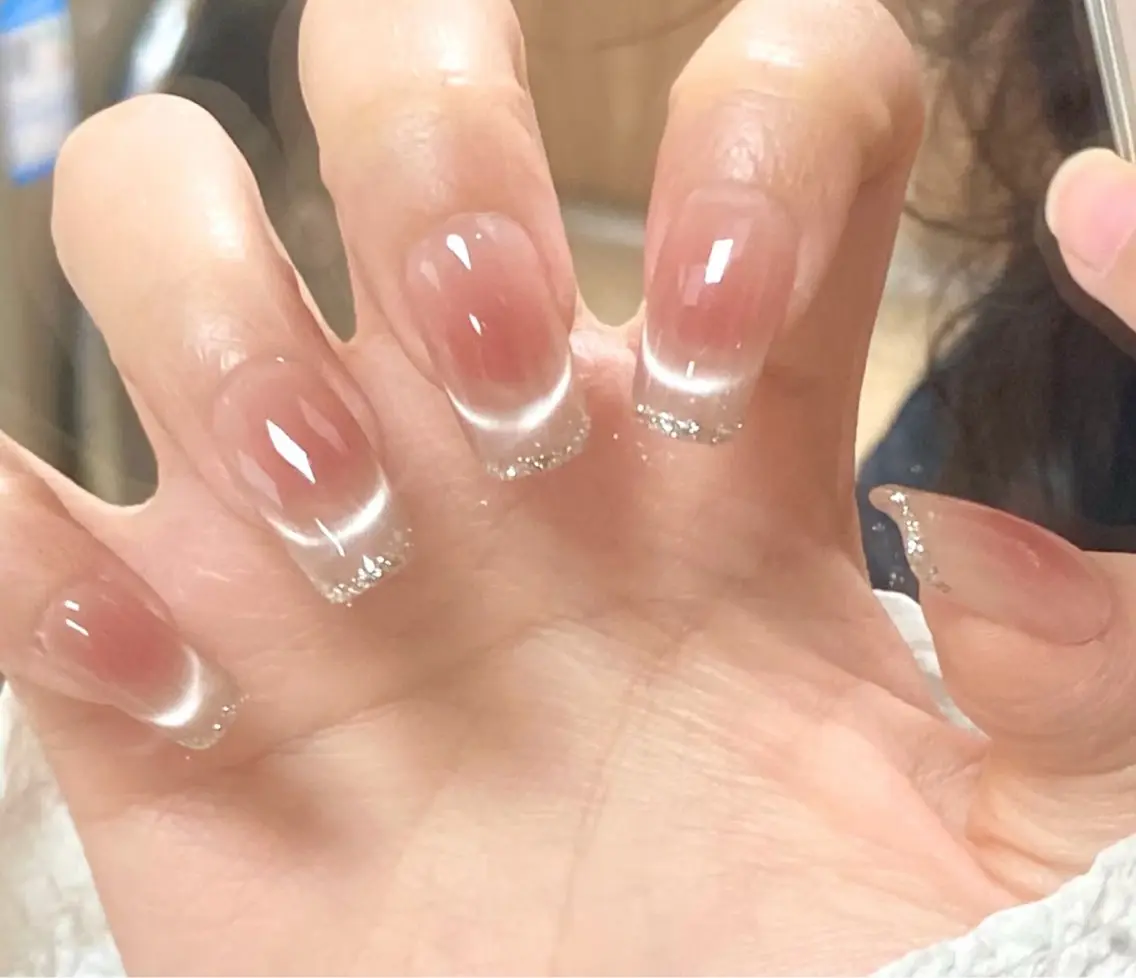 ネイル アートネイル オーロラネイル チークネイル フレンチネイル ガラスフレンチ ハンドネイル 🎀🎀YooLi Nail Salonのネイルデザイン