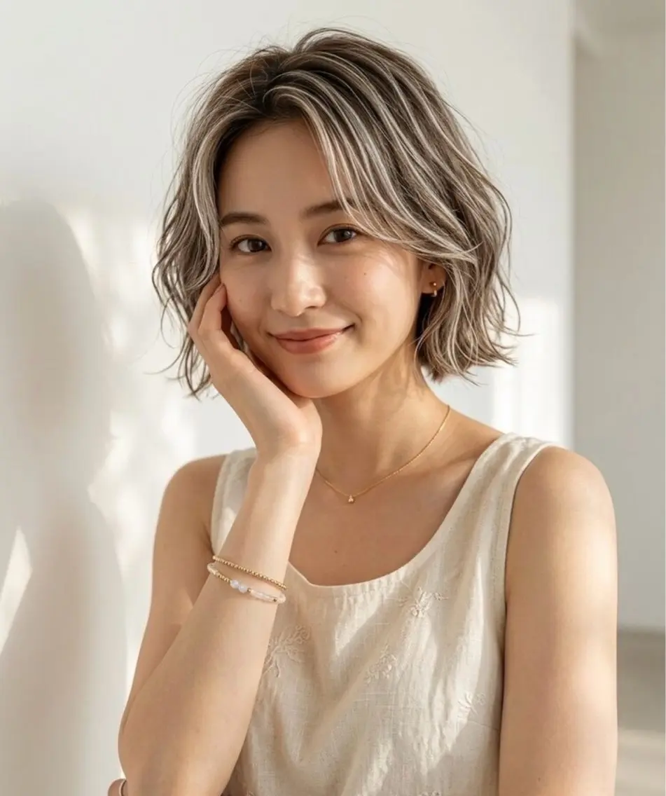 ミディアム カラー ハイライトカラー ボブ ハイライト カット ヘアカラー ショートカット×メ ンズ特化✂︎長妻のヘアスタイル