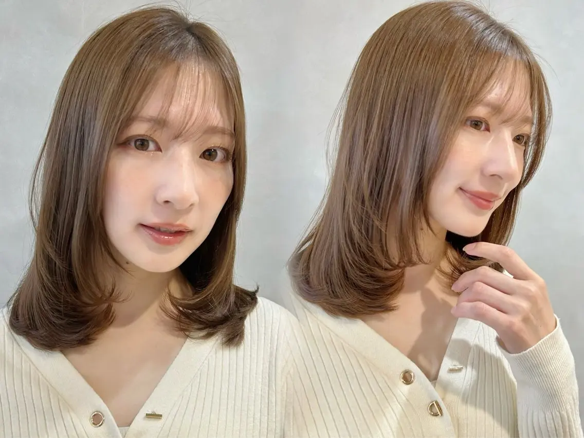 ミディアム カラー ミディアムレイヤー グレージュ オリーブグレージュ オリーブグレー レイヤーカット カット ヘアカラー トリートメント 池袋/小顔レイヤー/ 顔まわり/taigaのヘアスタイル