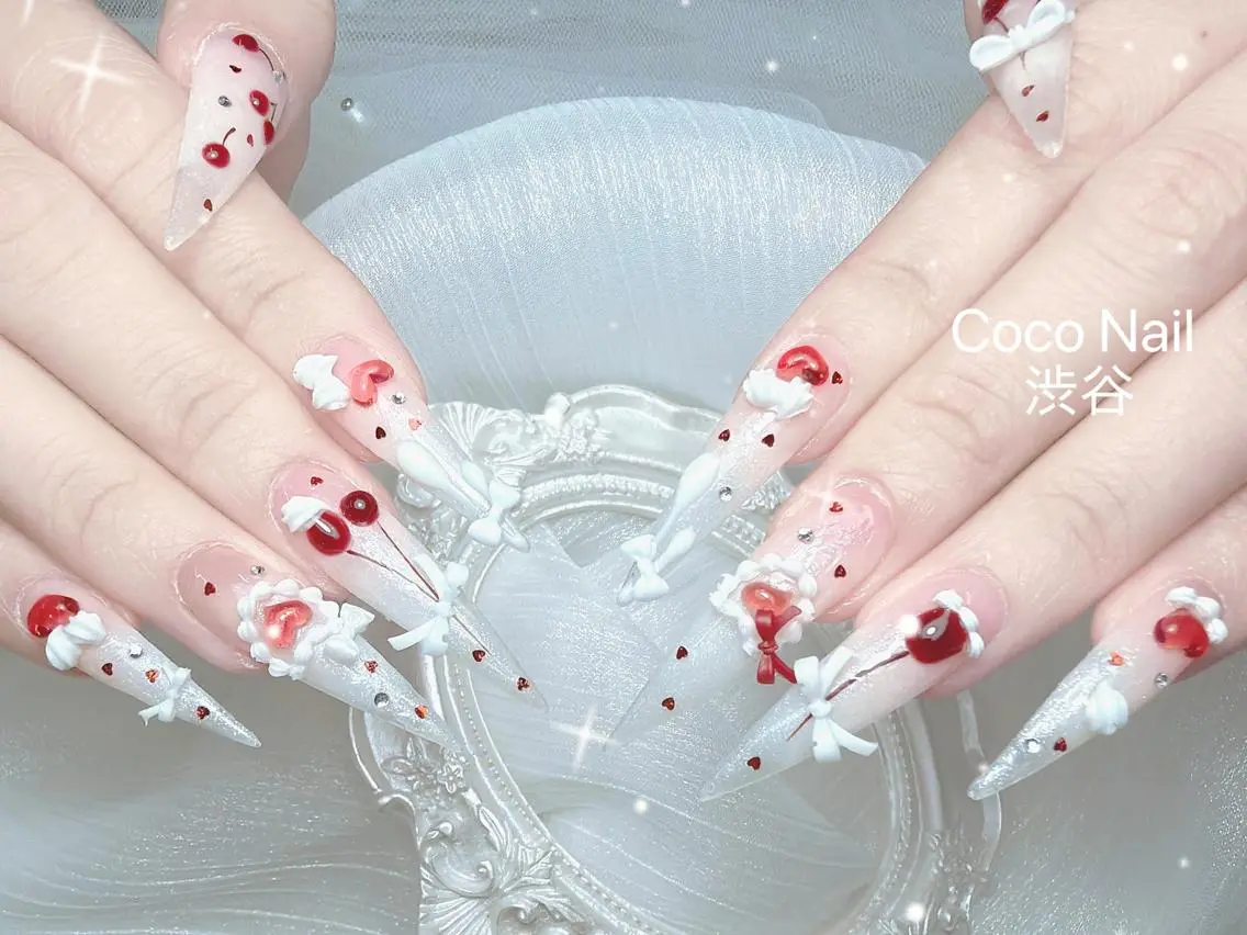 ネイル 成人式 大理石ネイル(マーブル) リボン 夏ネイル ネイルチップ ハンドネイル Mi Na Nail Salonのネイルデザイン