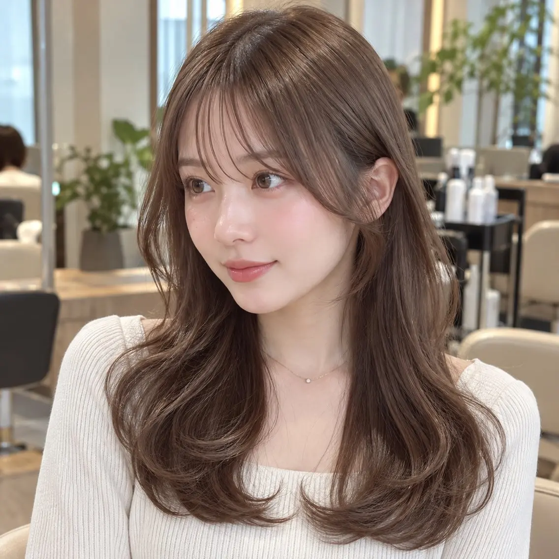 ミディアム カラー ブラウンカラー モカブラウン カット トリートメント 顔周りレイヤー/透明 感カラー/難波雄雅のヘアスタイル