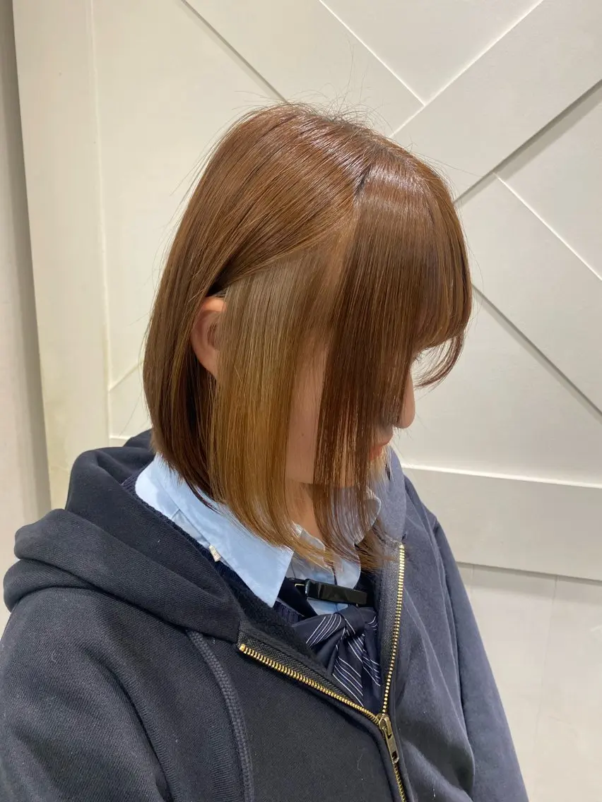 ミディアム カラー 縮毛矯正／ハイライト 💙mai🐈のヘアスタイル