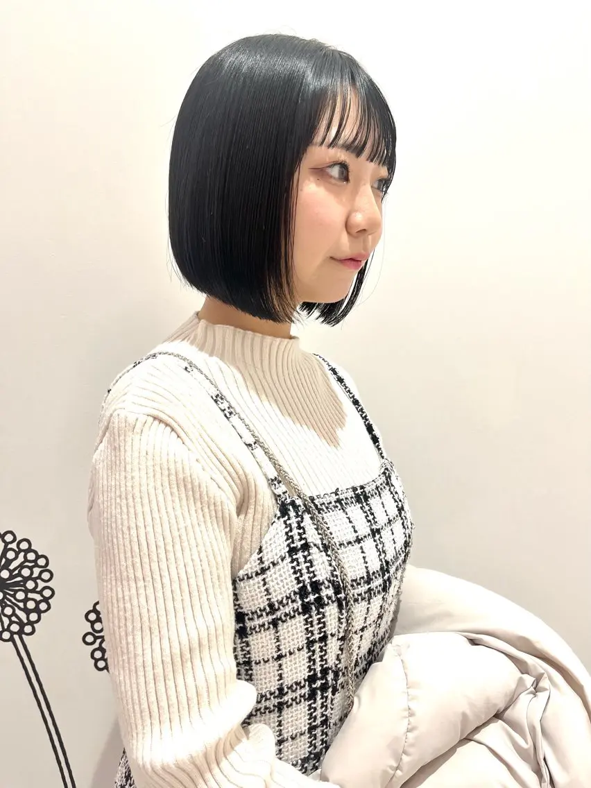 ショート カラー ヘアアレンジ 黒髪 ボブ カット ヘアカラー トリートメント ヘアセット 🌷ボブ/髪質改善 ストレートのヘアスタイル
