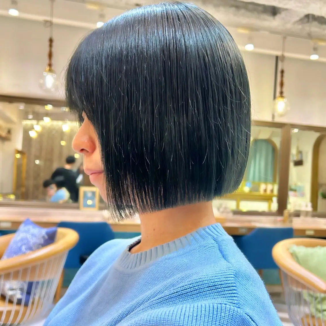 ミディアム カラー ブルーカラー ボブ 髪質改善【縮毛矯正】 北千住 田邉 澪のヘアスタイル