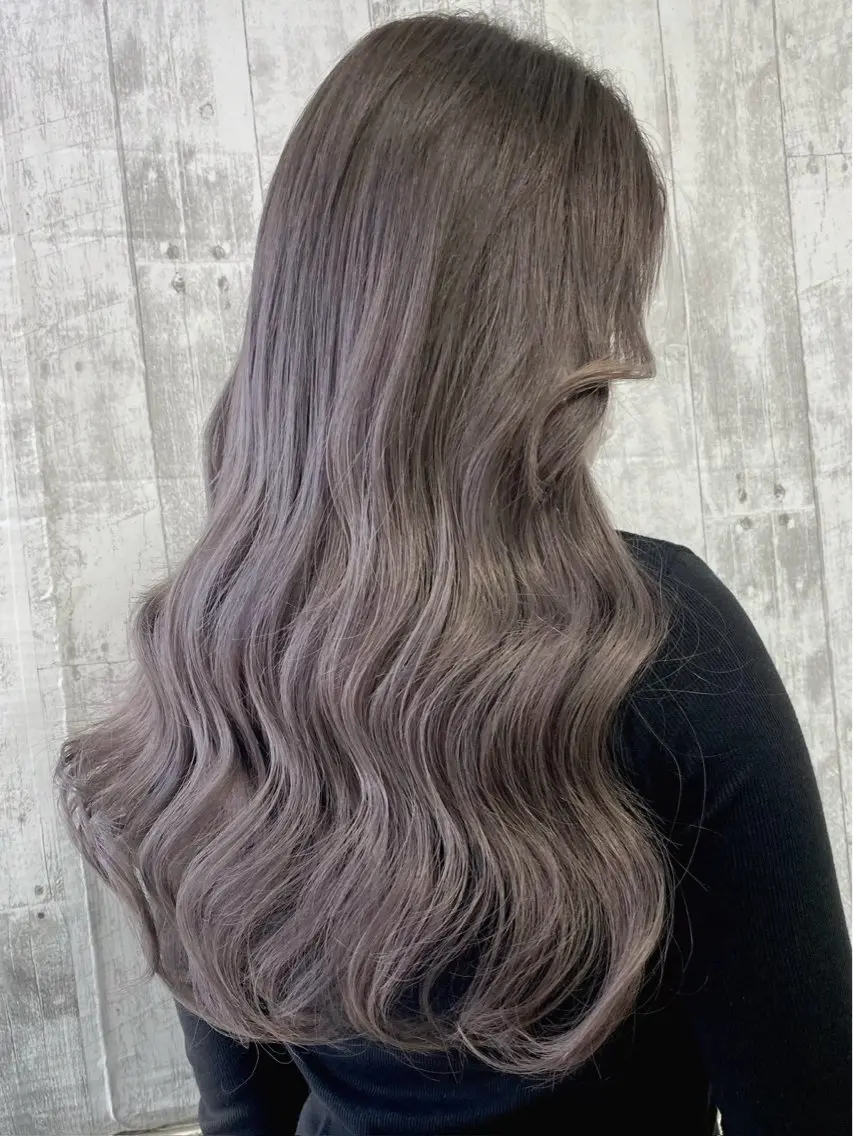 ロング カラー ブリーチ 透明感カラー グレージュ ハイトーンカラー オレンジ ヘアカラー 肥田 俊輔のヘアスタイル