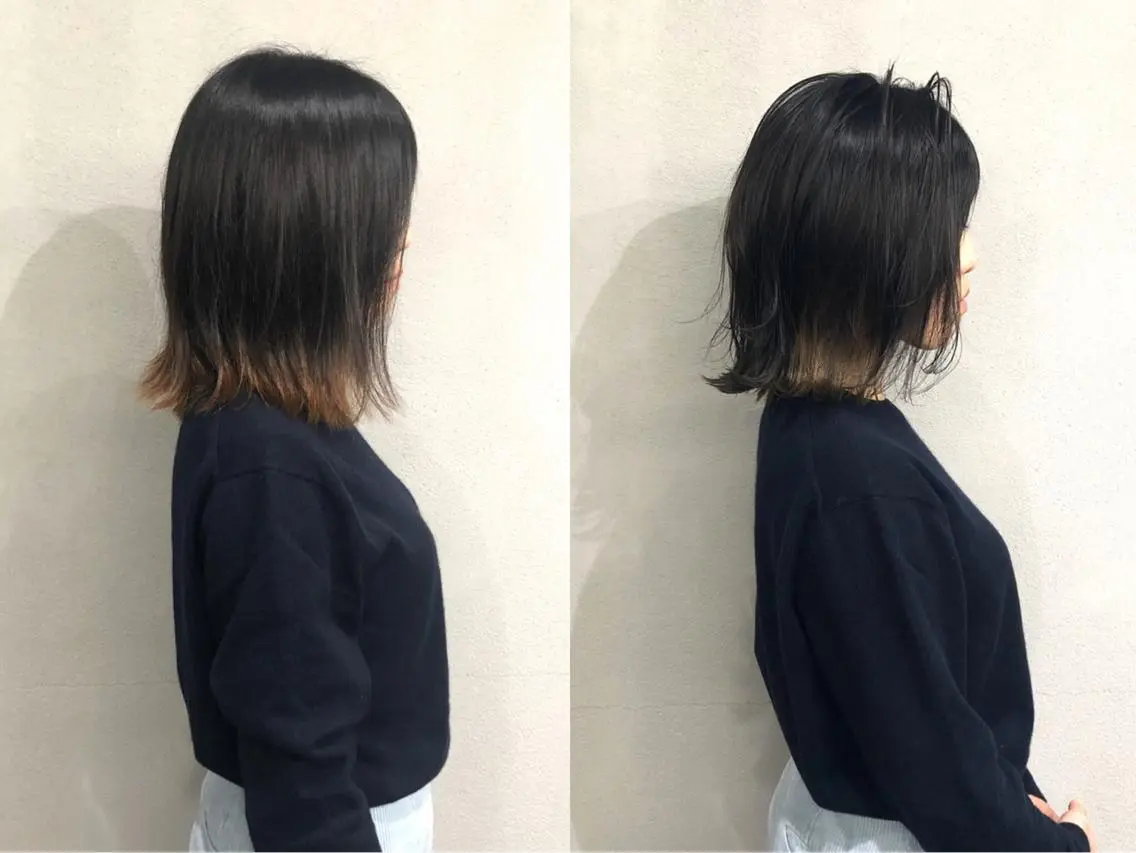 ミディアム カラー 切りっぱなしボブ インナーカラー ボブ ショート/ボブ/ 白髪染め/メンズ葛西のヘアスタイル