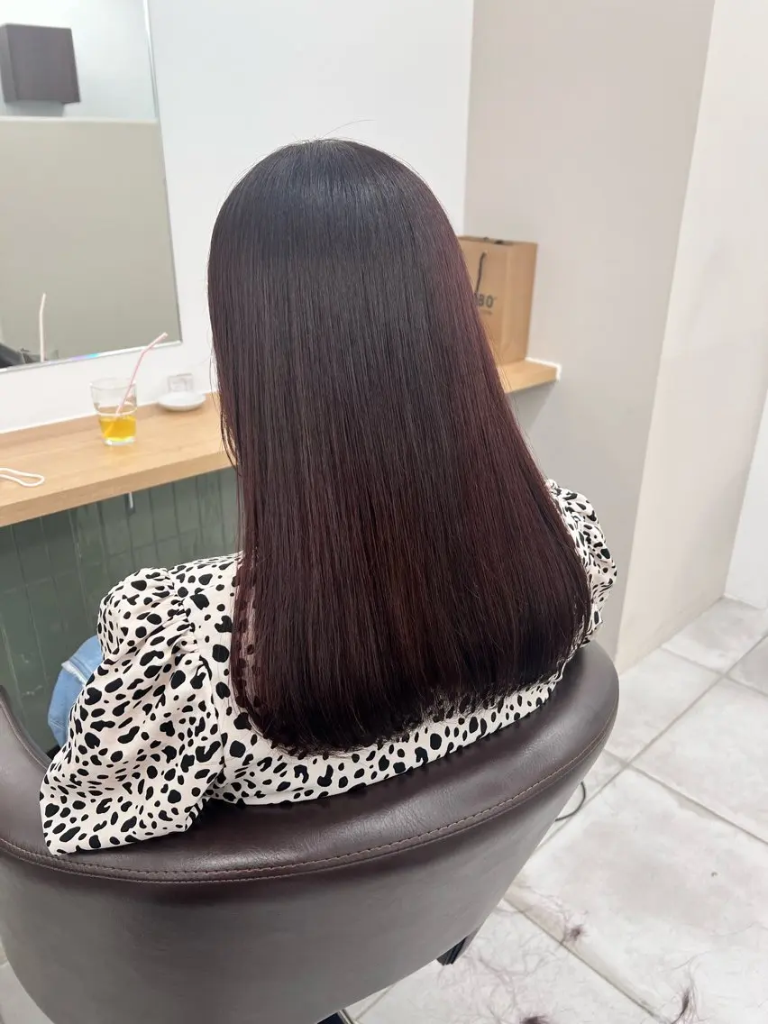 セミロング カラー レッドカラー カット ヘアカラー トリートメント 赤みゼロ/透明感 カラー🌿KANTAのヘアスタイル
