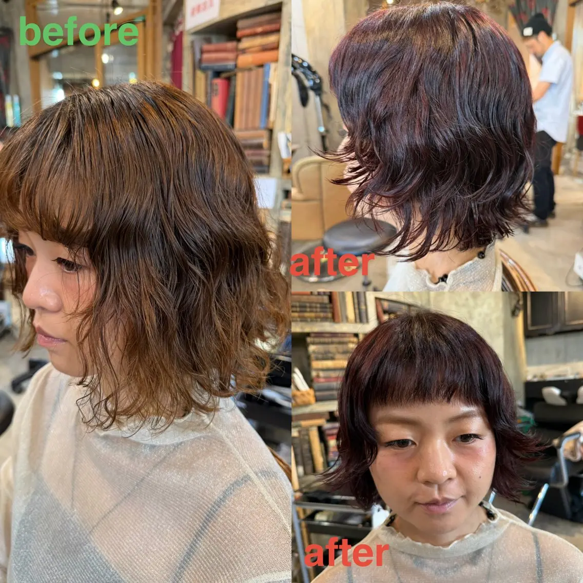 ショート カラー ボルドーカラー ボブ くびれヘア レイヤーカット オン眉 カット ヘアカラー トリートメント 🍀Ryosuke 🍀のヘアスタイル