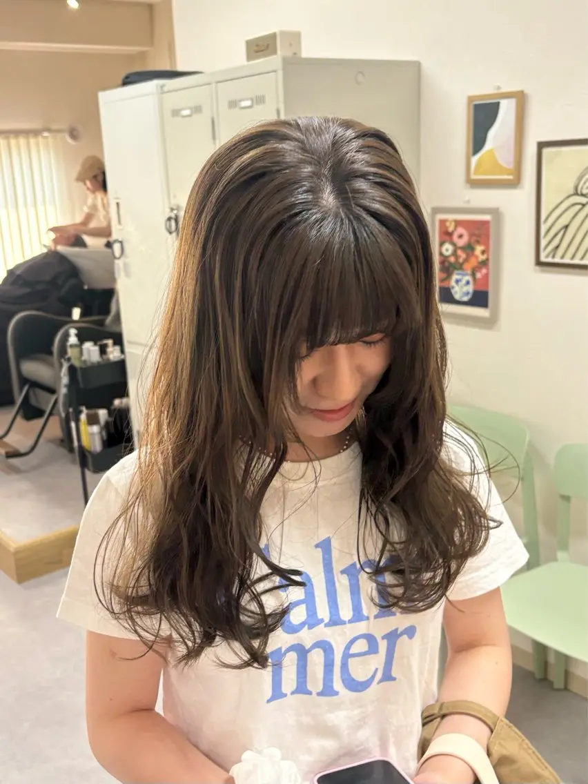 セミロング カラー ヘアアレンジ ベージュカラー 髪質改善 トリートメント カット ヘアカラー トリートメント ハル🌸柔色/ ブリーチなし/艶髪のヘアスタイル