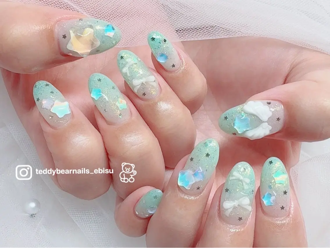 ネイル グラデーション リボン teddybear nailsのネイルデザイン