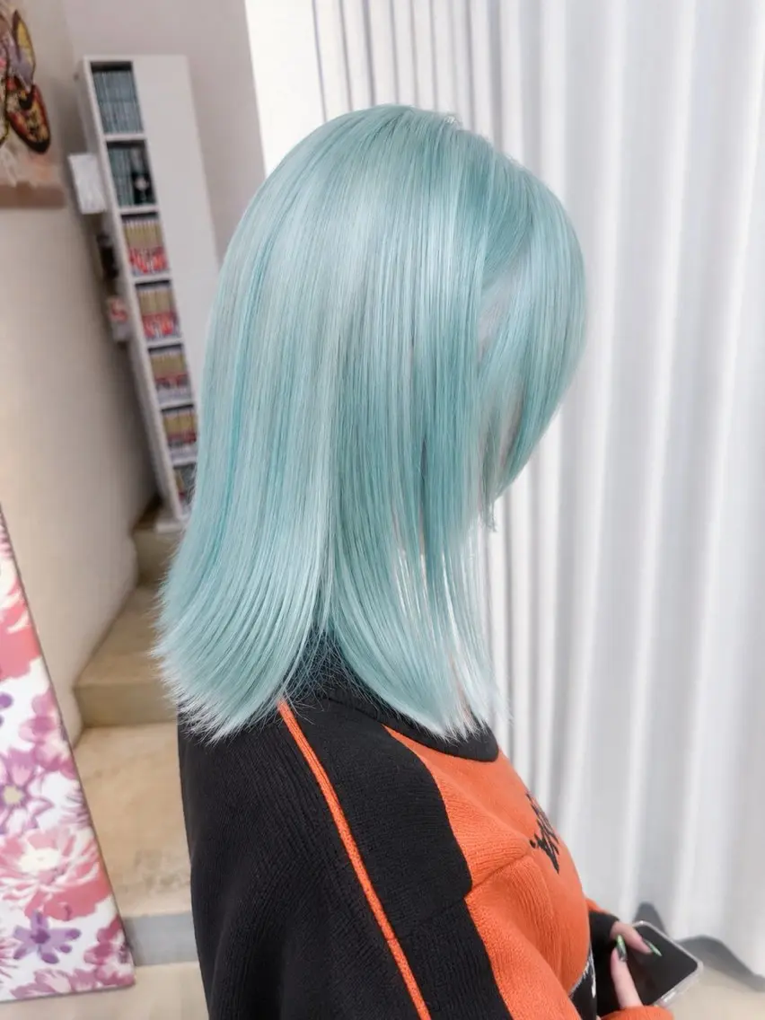 ミディアム カラー ベージュカラー ブリーチ ミント ミントグリーン ホワイトベージュ ヘアカラー 【デザインカラー】 南堀江　宇都宮のヘアスタイル
