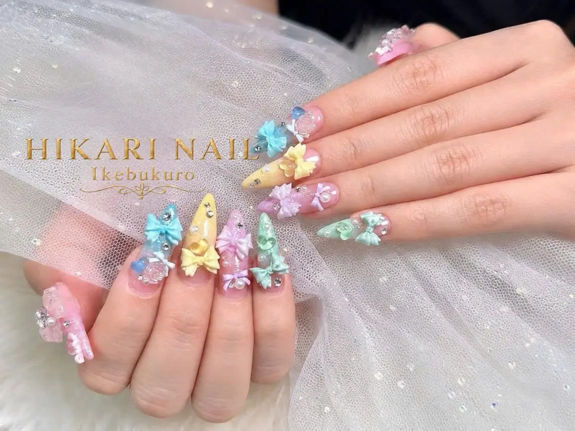 ネイル チークネイル 長さ出し フレンチネイル ガーリー ハロウィン ハンドネイル HikariNail Ikebukuroのネイルデザイン