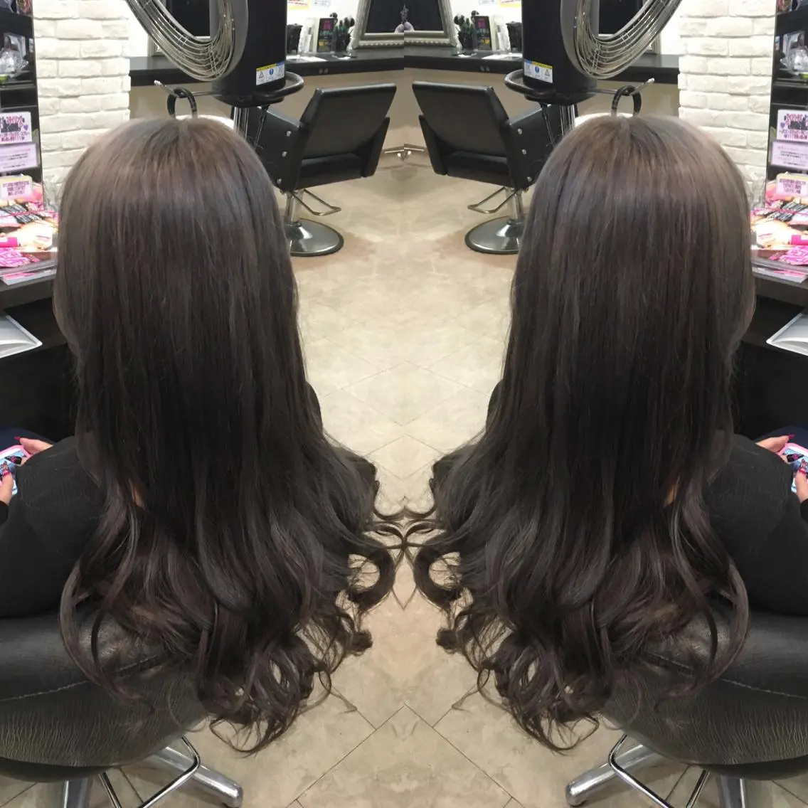 ロング カラー アッシュ ヘアカラー トリートメント 💓シールエクステ ルミエールのヘアスタイル