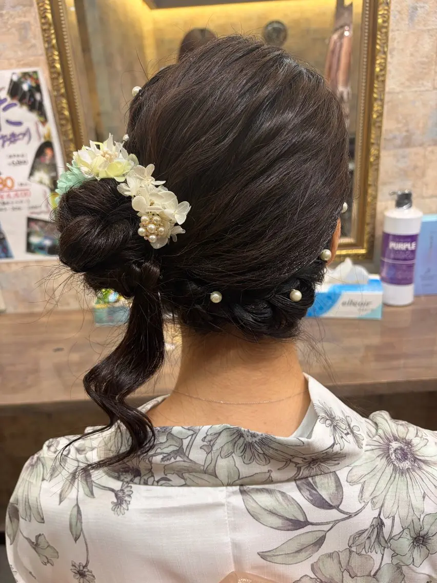 セミロング お団子ヘア 浴衣 前田 みのりのヘアスタイル