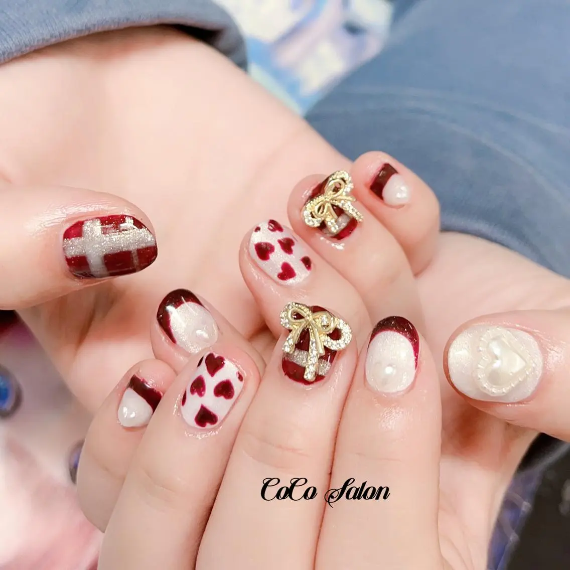 ネイル アートネイル ボルドー 長さ出し フレンチネイル ジェルネイル ハンドネイル CoCoSalon ネイル/まつ毛予約のネイルデザイン