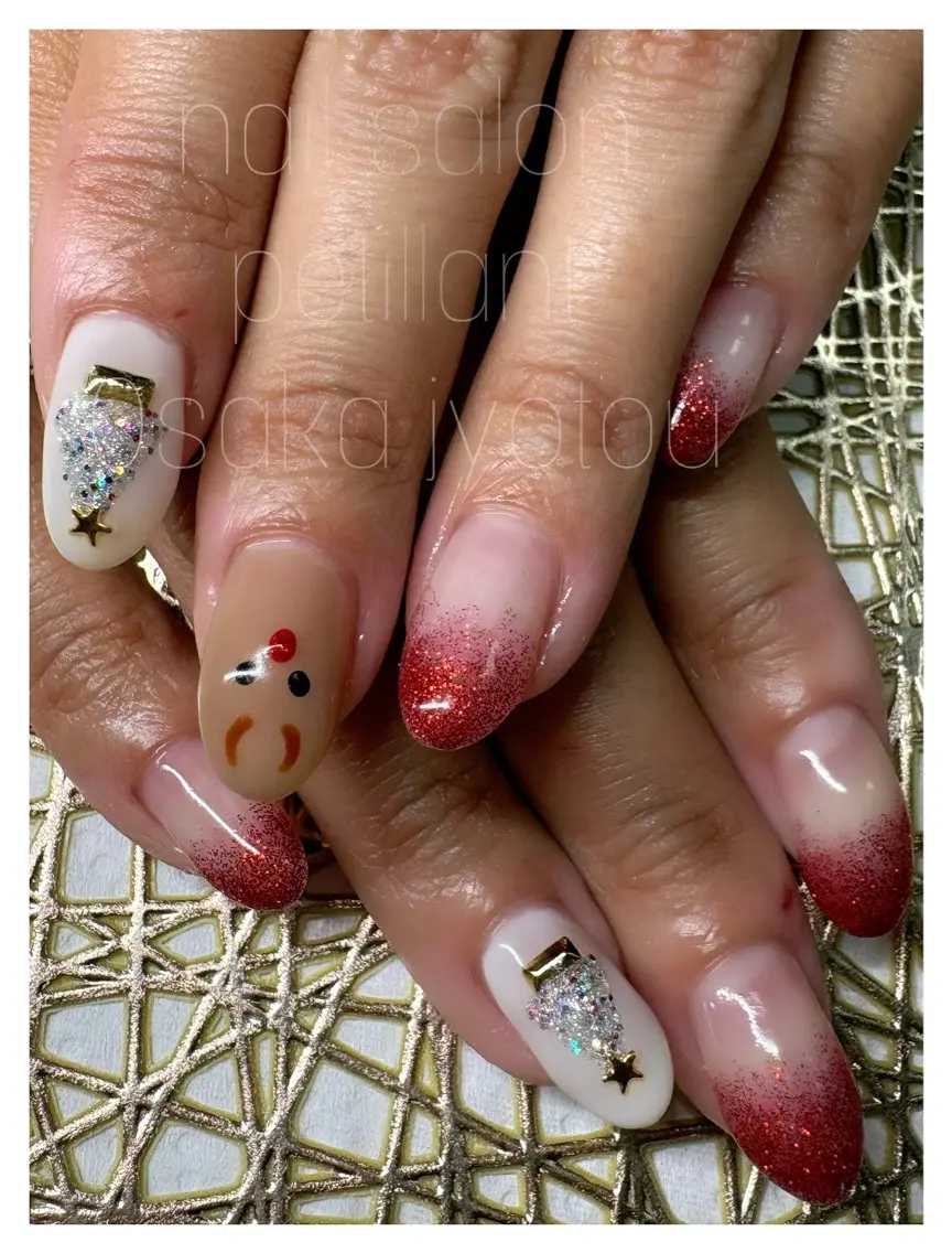 ネイル アートネイル 冬ネイル クリスマス nail salon petillantのネイルデザイン