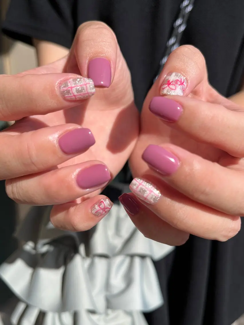 ネイル ラメ(グリッター) リボン ハンドネイル nail salon toki.のネイルデザイン