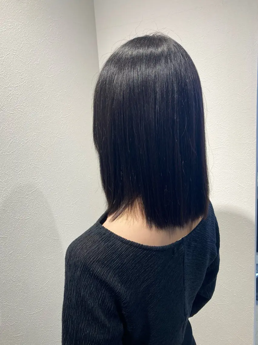 ミディアム カラー 黒髪 パープルカラー パープルブラック 田中 克弥のヘアスタイル