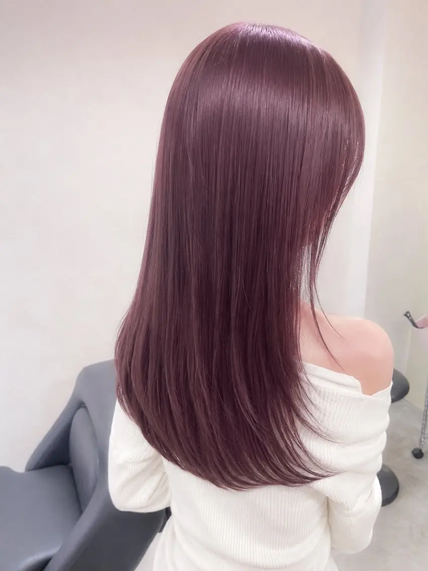セミロング カラー ブリーチ カシス ブリーチなしカラー ピンクカラー トリートメント カット ヘアカラー トリートメント 【デザインカラー】 南堀江　宇都宮のヘアスタイル