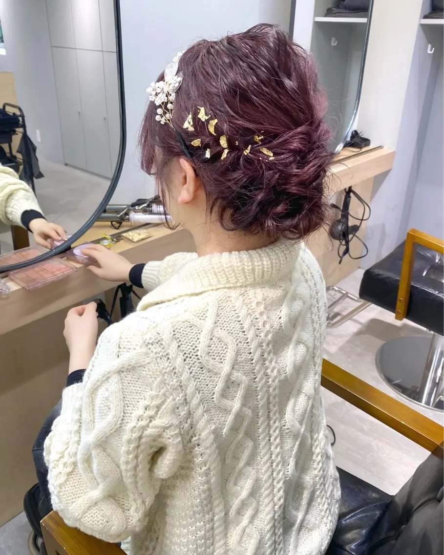 ヘアアレンジ 成人式 結婚式・ブライダル 卒業式のヘアスタイル ヘアセット mizuki/ピンク ベージュ.レイヤーのヘアスタイル