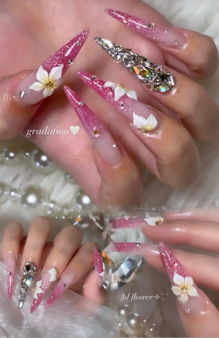 ネイル ロングネイル ピンク スカルプネイル 夏ネイル ハンドネイル CReA nailのネイルデザイン