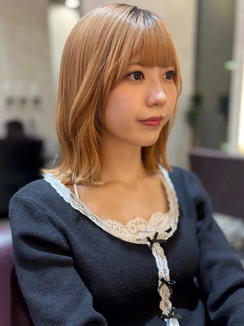ミディアム くびれヘア 似合わせカット 外ハネヘア 札幌美容室♡西塔 瑠音🎀のヘアスタイル