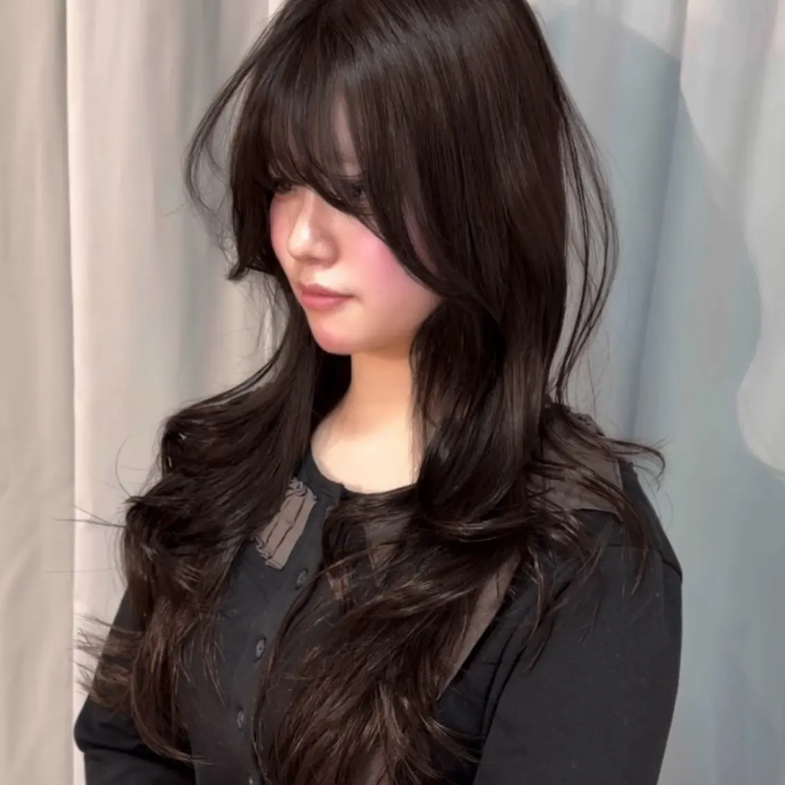 ロング カラー ヘアアレンジ カット ヘアカラー トリートメント ヘアセット 韓国ヘア/レイヤー/ 🩶ツブラ🩶のヘアスタイル