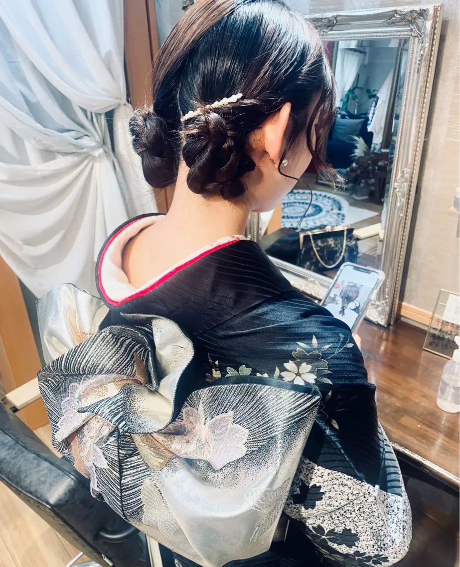 【セットがお🉐】◡̈ヘアーセット＋着付け(訪問着変わり結び、振袖)の写真