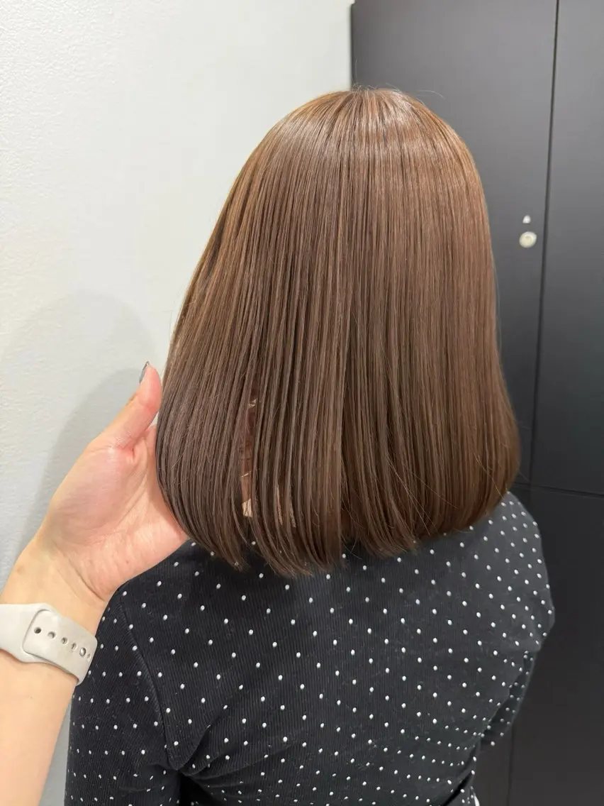 ミディアム カラー ベージュカラー ブリーチ ダブルカラー ブリーチなしカラー カット ヘアカラー トリートメント azumi/グレー ジュ/オリーブ/縮毛のヘアスタイル