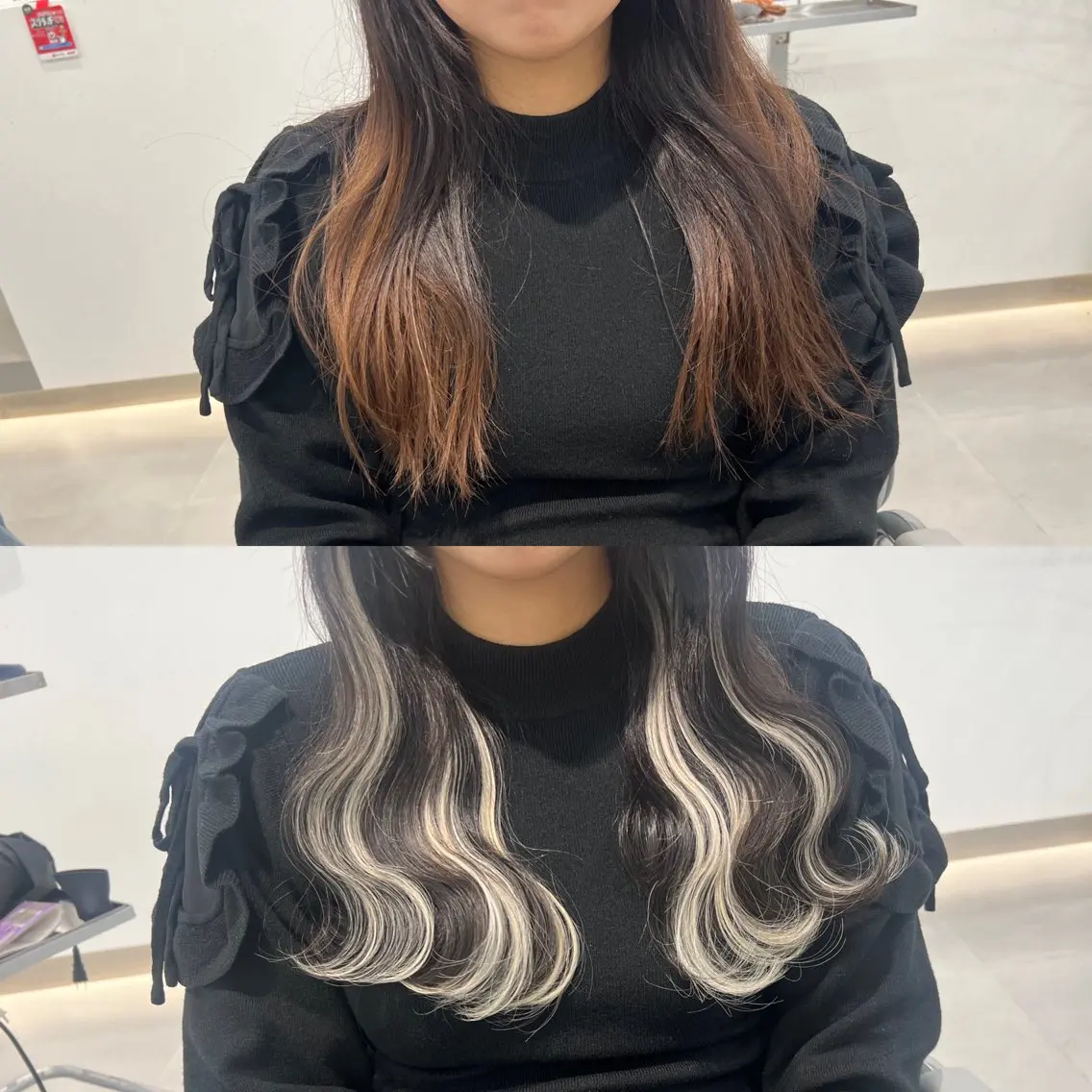 ロング カラー シールエクステ アッシュ バレイヤージュ ベージュカラー 黒髪 ヘアカラー エクステ ar+ ❤︎ maiのヘアスタイル