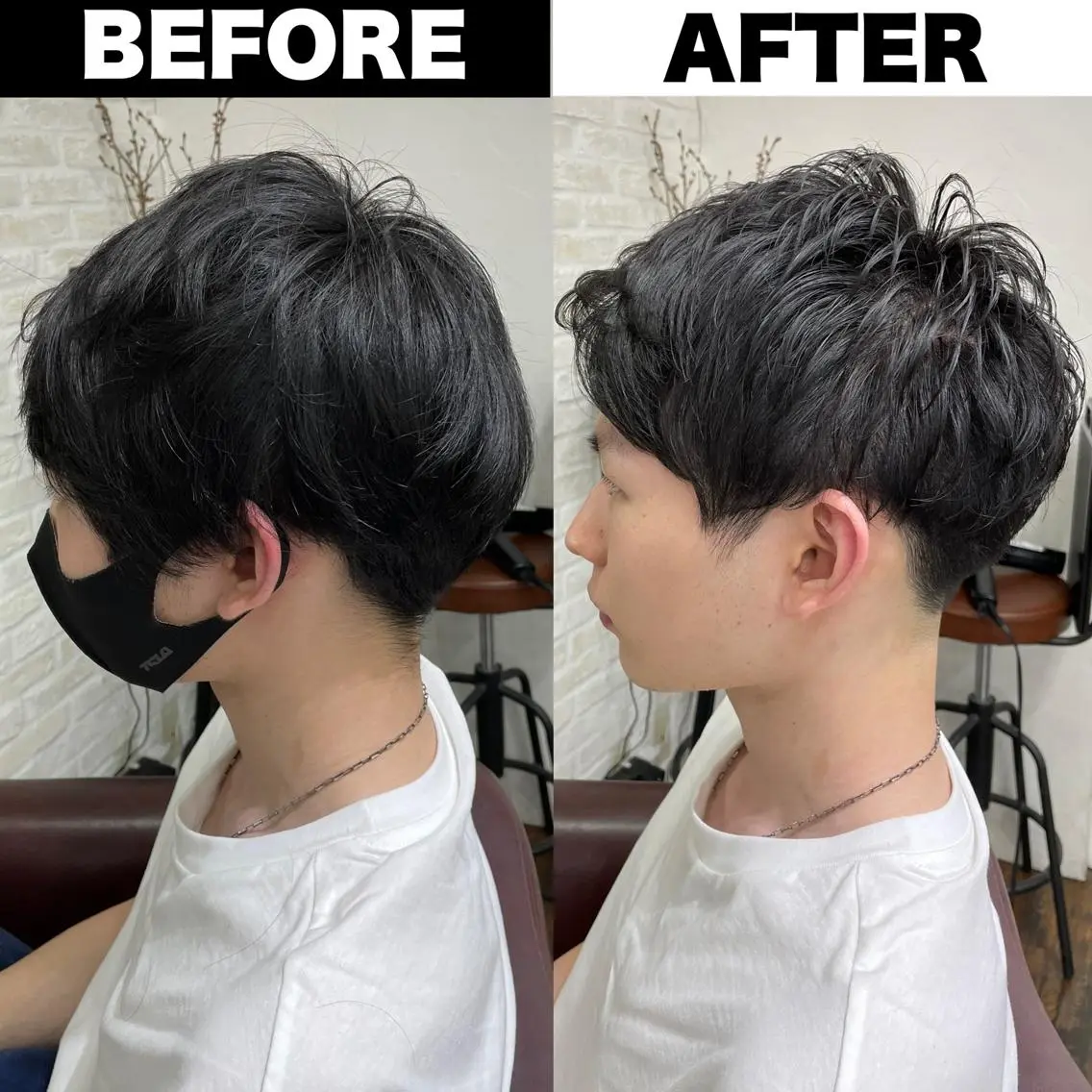 メンズ ビジネス センターパート メンズパーマ ツーブロック 刈り上げ Soleria 田中慎一のヘアスタイル