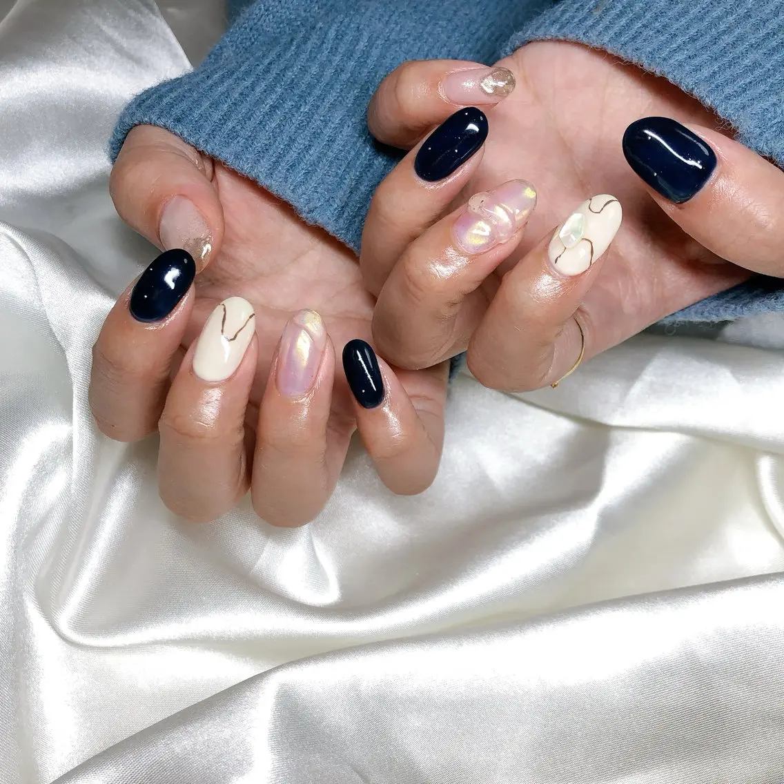 ネイル ネイビー ハンドネイル nail salon nerineのネイルデザイン