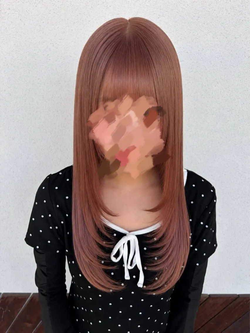 ロング カラー ベージュカラー ピンクカラー ピンクベージュ カット ヘアカラー ルプラボウ あいか 韓国ヘア/艶髪のヘアスタイル