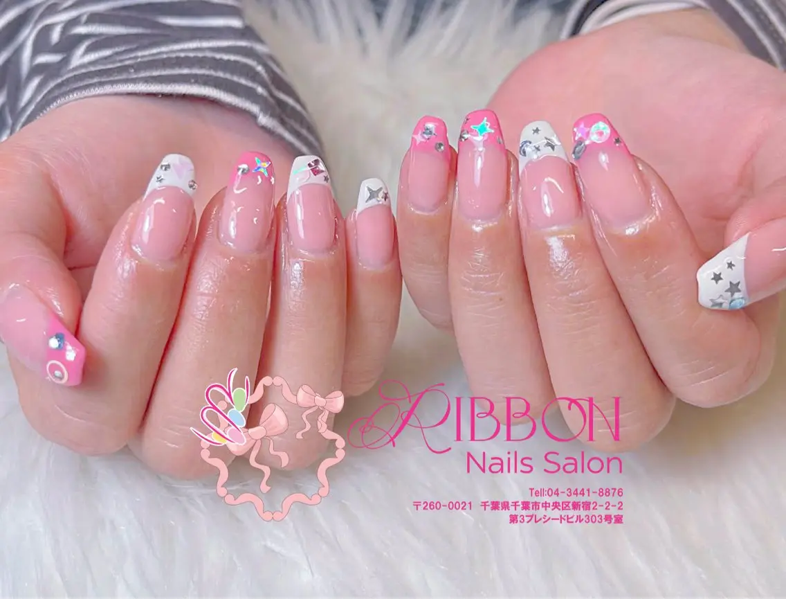 ネイル フレンチネイル ジェルネイル マグネットネイル 持ち込み ニュアンスネイル ハンドネイル Ribbonnail salonのネイルデザイン