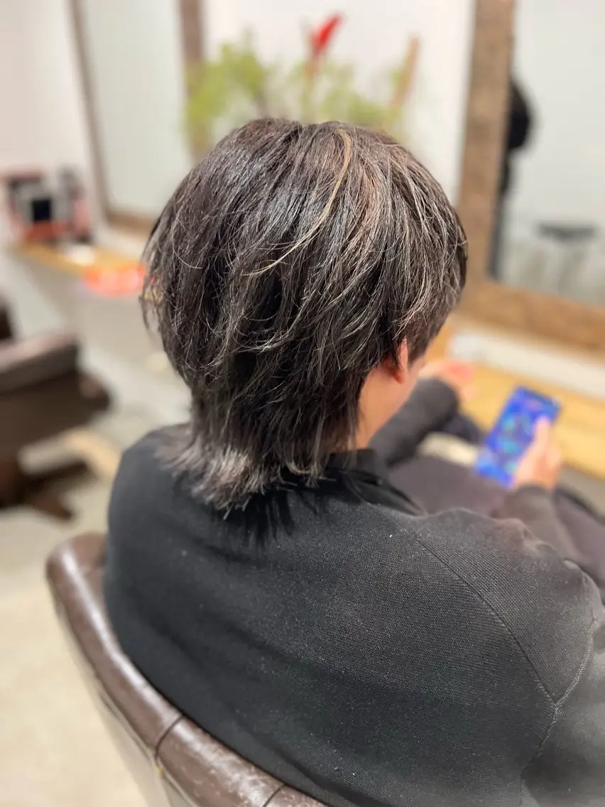 ミディアム カラー メンズ カット 和田 亘平のヘアスタイル